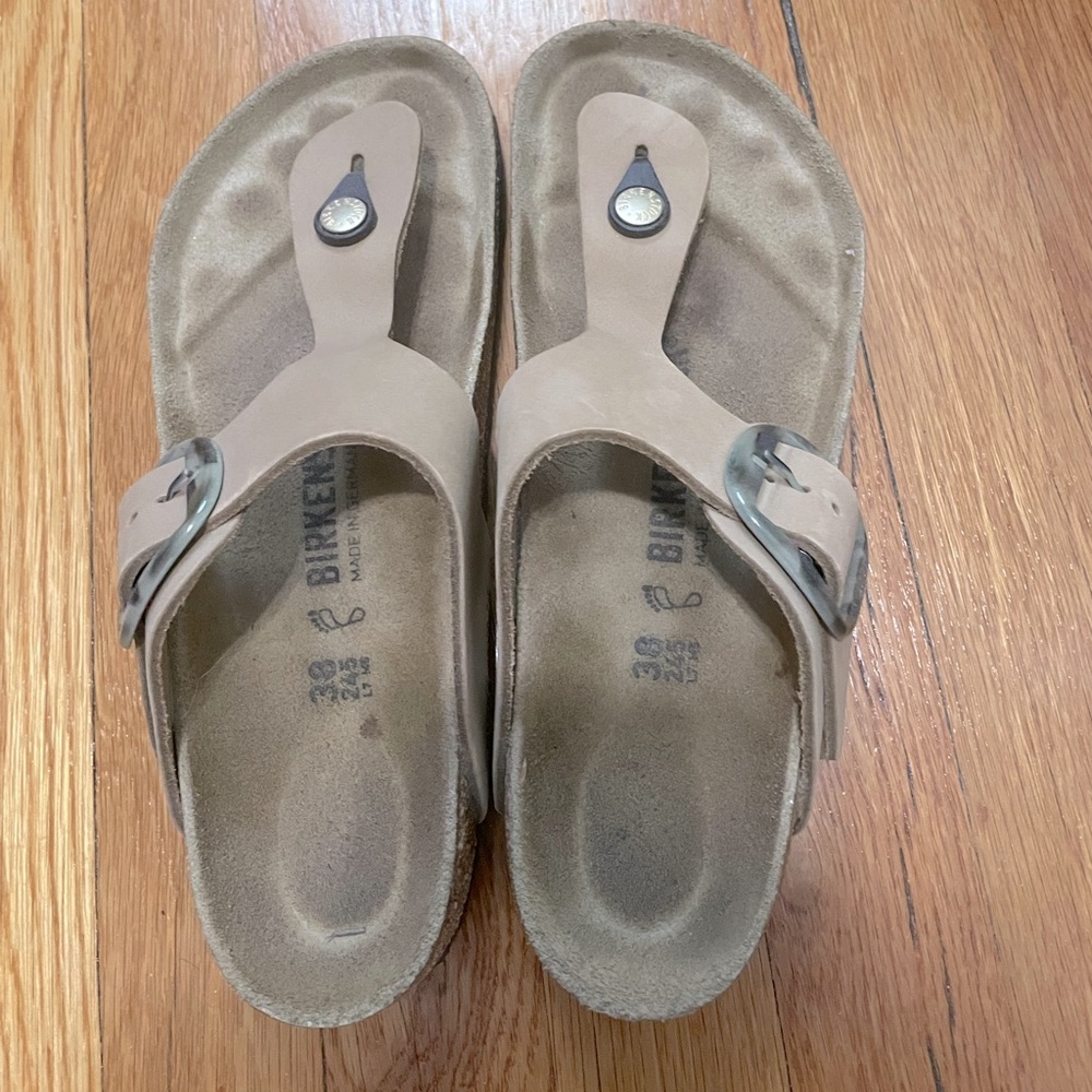 Birkenstock Gizeh Big Buckle nubuck leather tortoiseshell buckle, size 38
